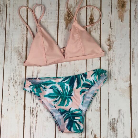 Zaful Pink Palm Tree Print Bikini Medium - Picture 3 of 5